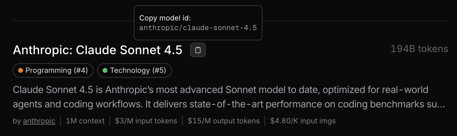 Model selection screenshot